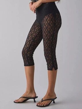 NWT Kimchi Blue Black Lace Pants L Sheer Floral Crochet Boho Fairy Grunge Goth